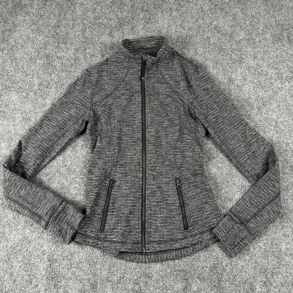 Lululemon Jacket Womens 4 Black‎ White Zip Up Full Zip Sweater Knit Athletic